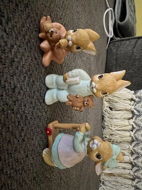 Homco Tan and Light Blue Ceramic Bunny Family Figurines